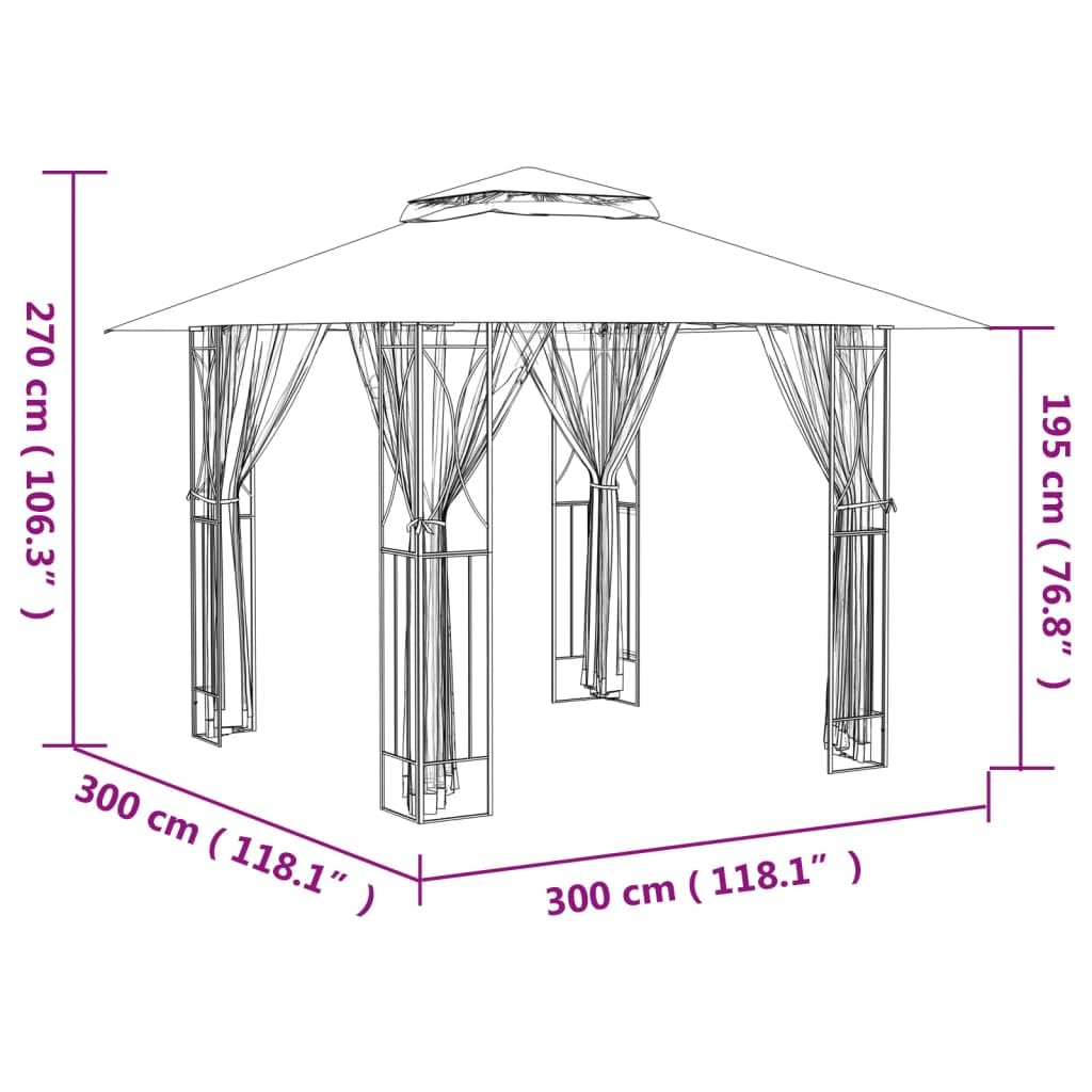 Steel Gazebo with Mesh Sidewalls Double-Tiered Roof N861355