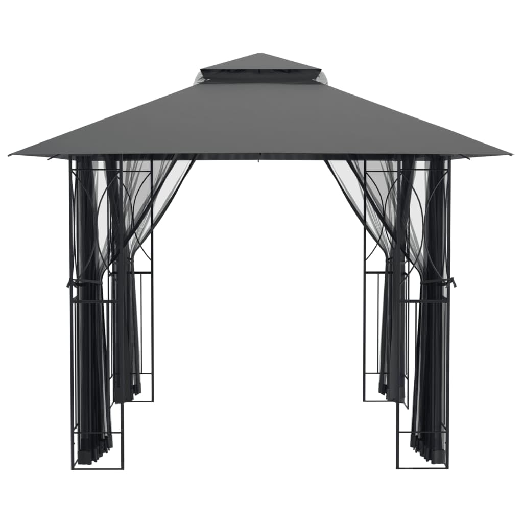 Steel Gazebo with Mesh Sidewalls Double-Tiered Roof N861355
