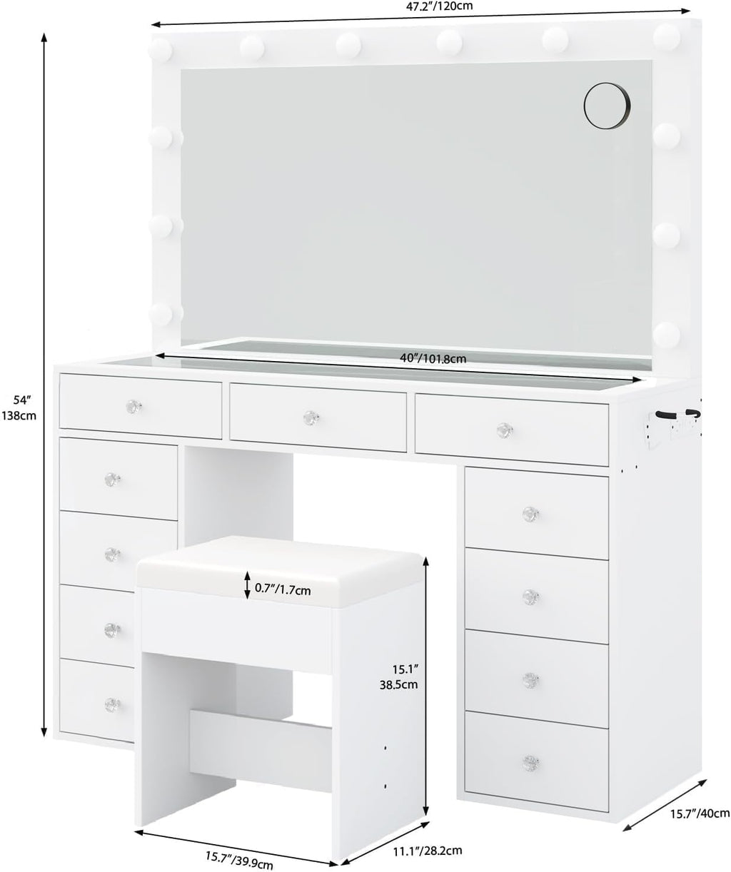 White Vanity Desk with Mirror and Chair B667