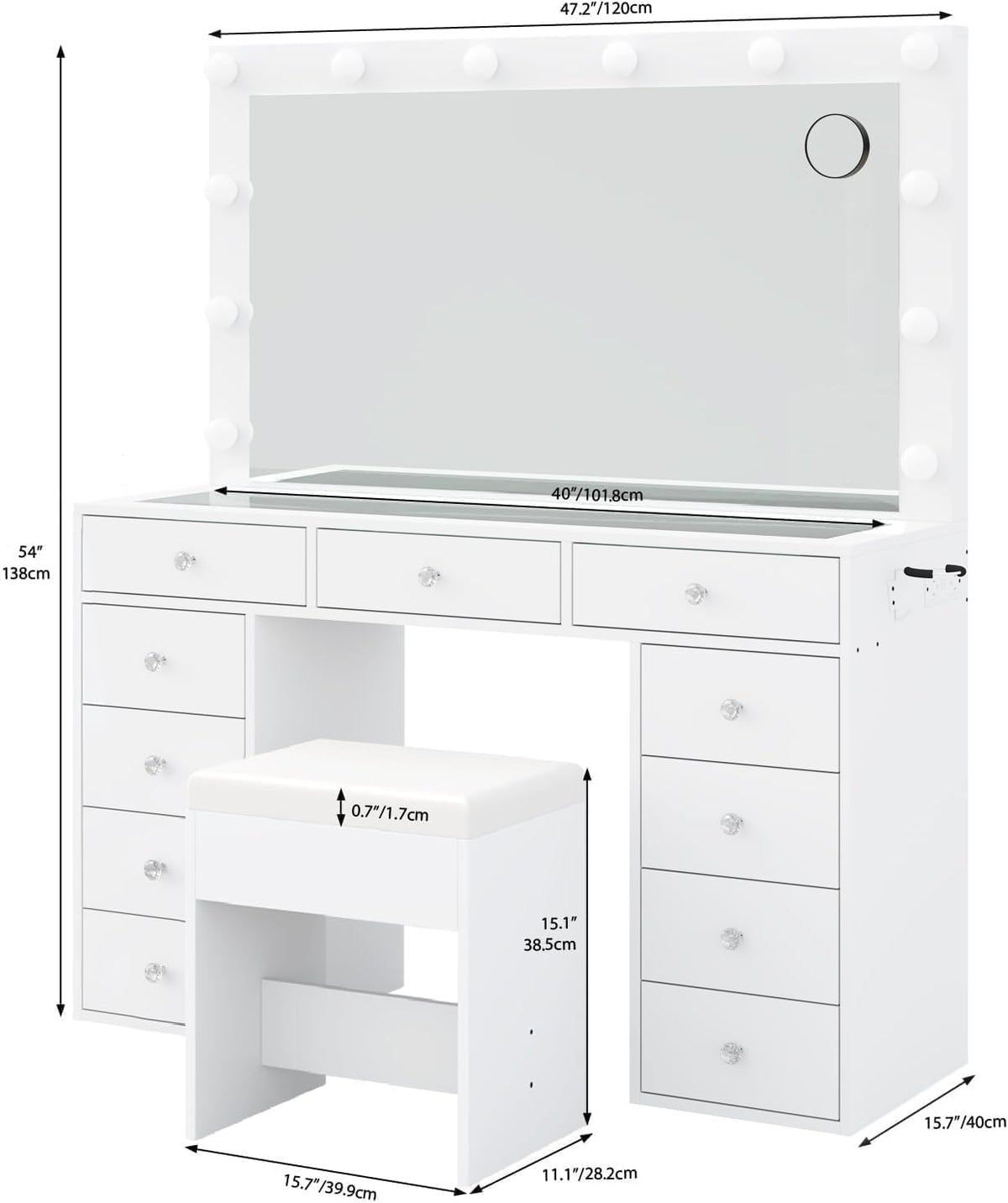 White Vanity Desk with Mirror and Chair B667