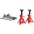 2 Ton Low Profile Floor Jack + 3 Ton Jack Stands, Black and Red D33727