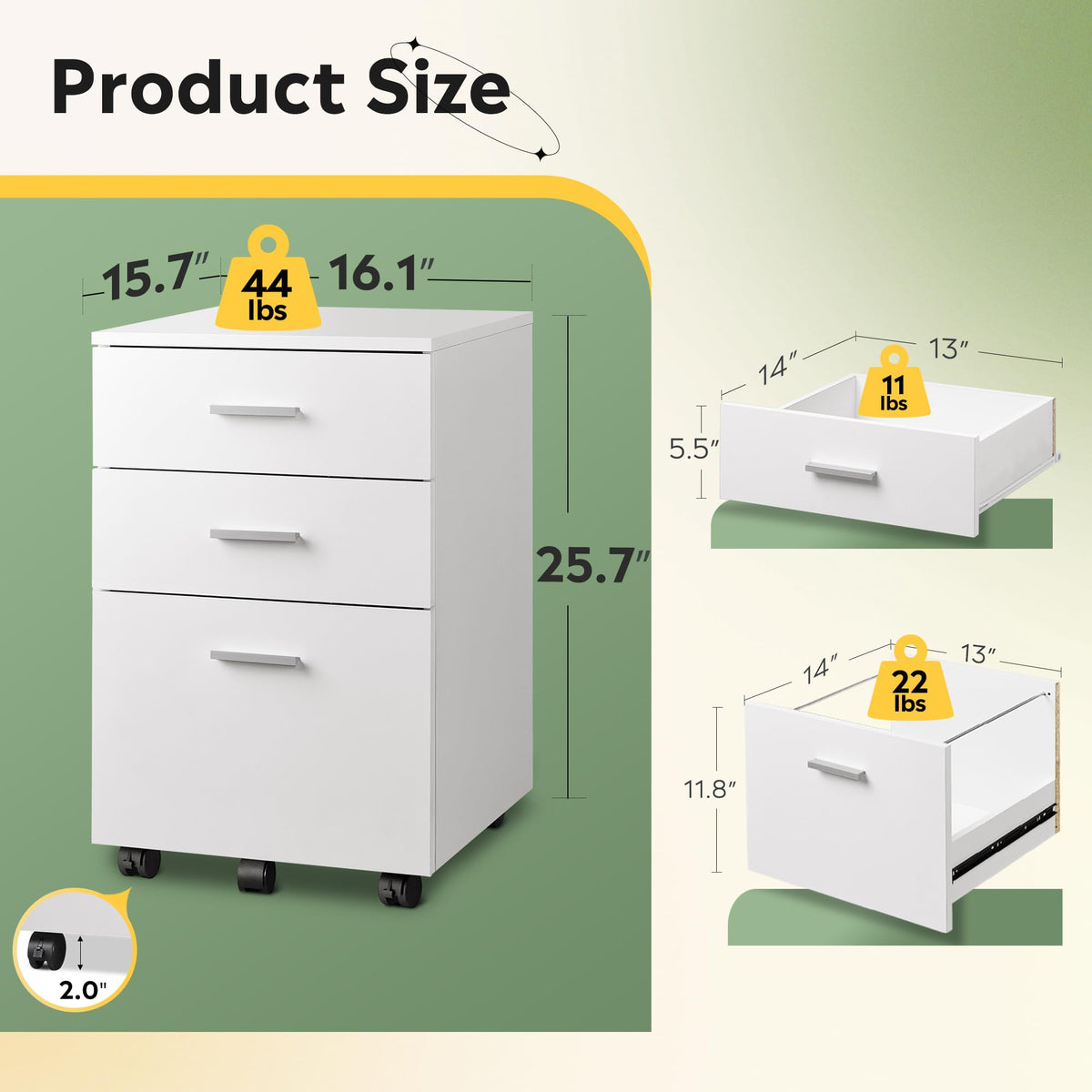 3 Drawer White Wood File Cabinet L6571
