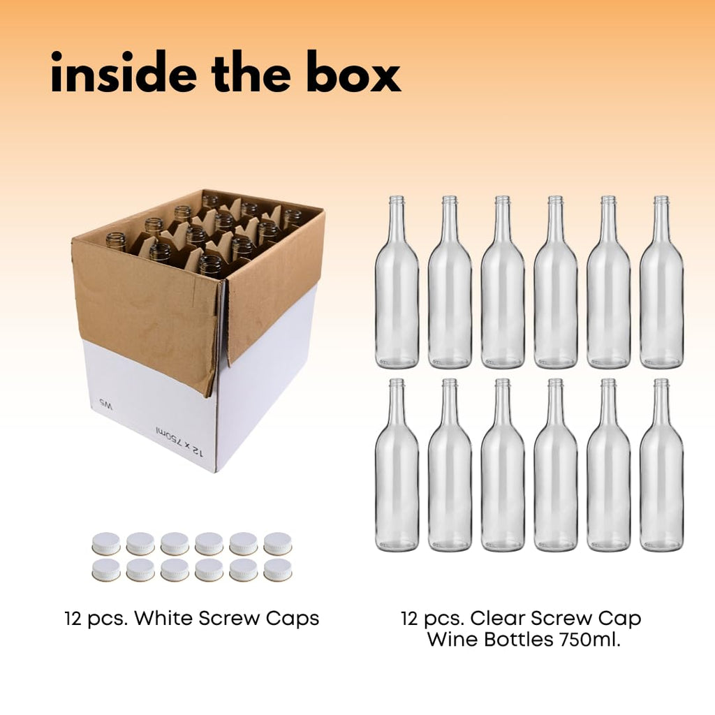 750ml Clear Glass Bottles with Lids 12-Pack J3030