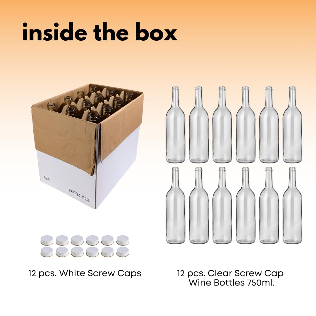 750ml Clear Glass Bottles with Lids 12-Pack J3030