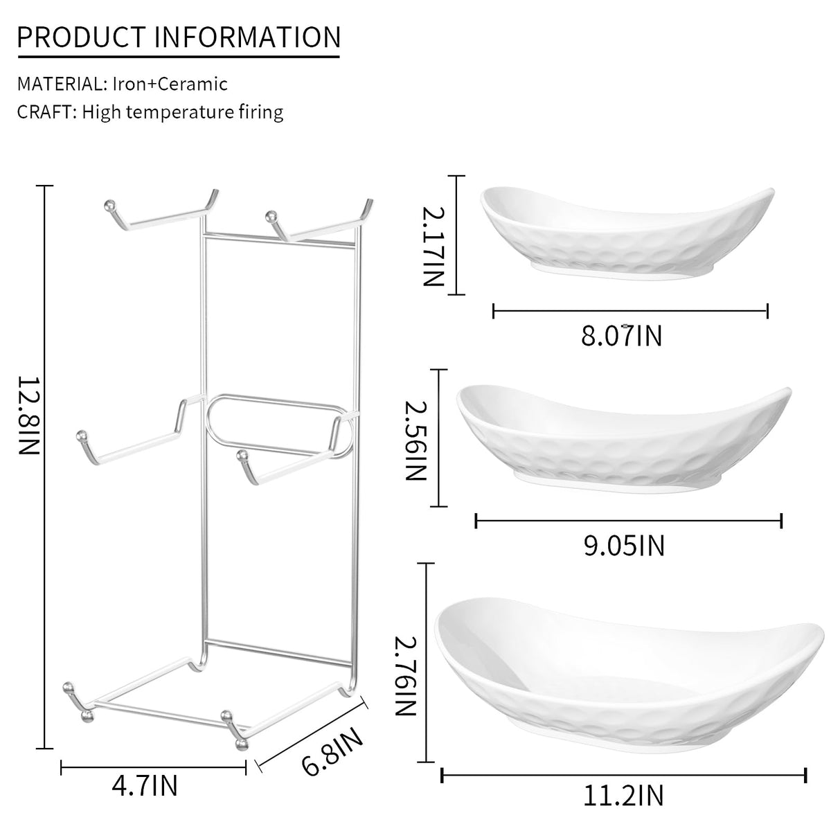 3 Tier Ceramic Fruit Bowl with Metal Rack Z552554