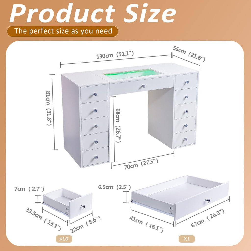 51'' 11 Drawer Vanity Makeup Desk R672702