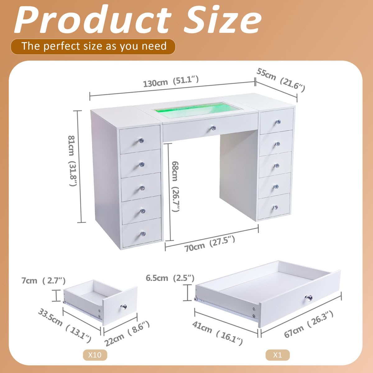 51'' 11 Drawer Vanity Makeup Desk R672702