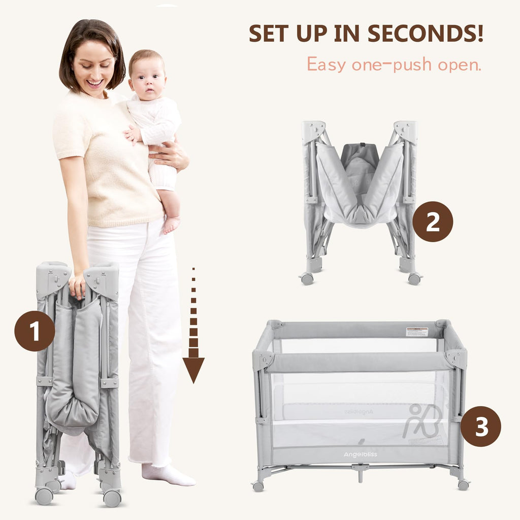 Pack and Play, Baby Bassinet Bedside Crib with Changer, Grey P39333