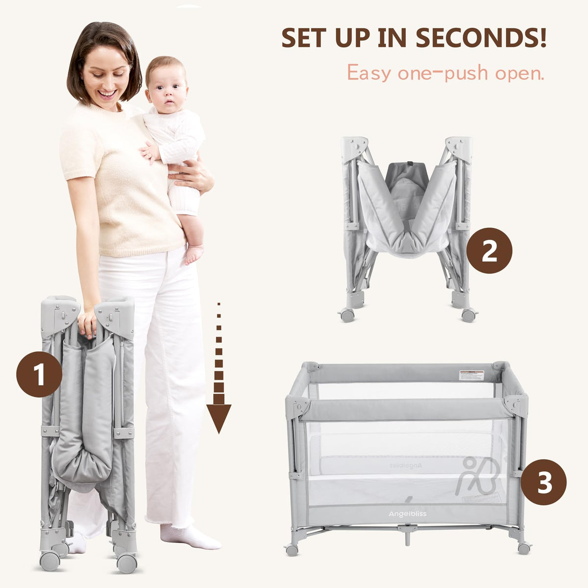 Pack and Play, Baby Bassinet Bedside Crib with Changer, Grey P39333