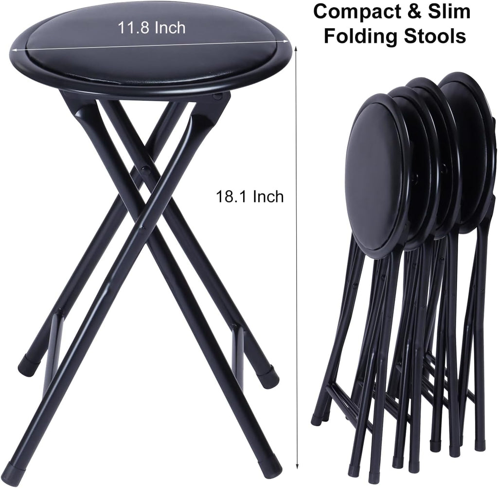 Portable Folding Stools Set of 8, 18-Inch Padded Black R496