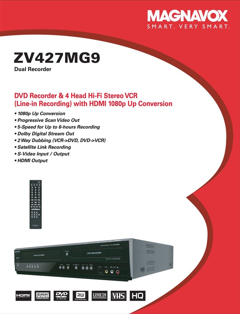 DVD Recorder/VCR Combo, HDMI 1080p Up-Conversion Y9196