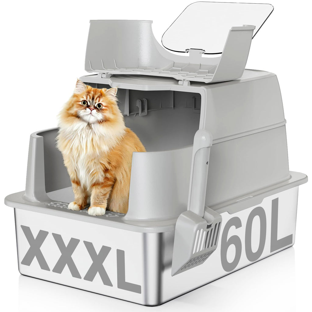 XXXL Stainless Steel Cat Litter Box with Lid D35208