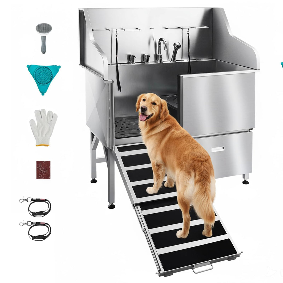 50 Inch 304 Stainless Steel Dog Bath Tub with Ramp B565785