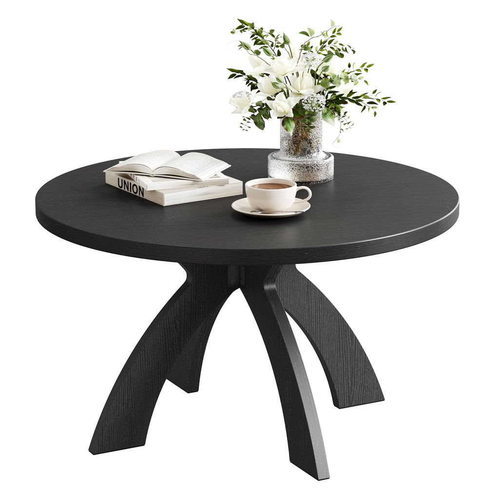31.5" Round Wood Coffee Table with Cross Legs, Black T9468