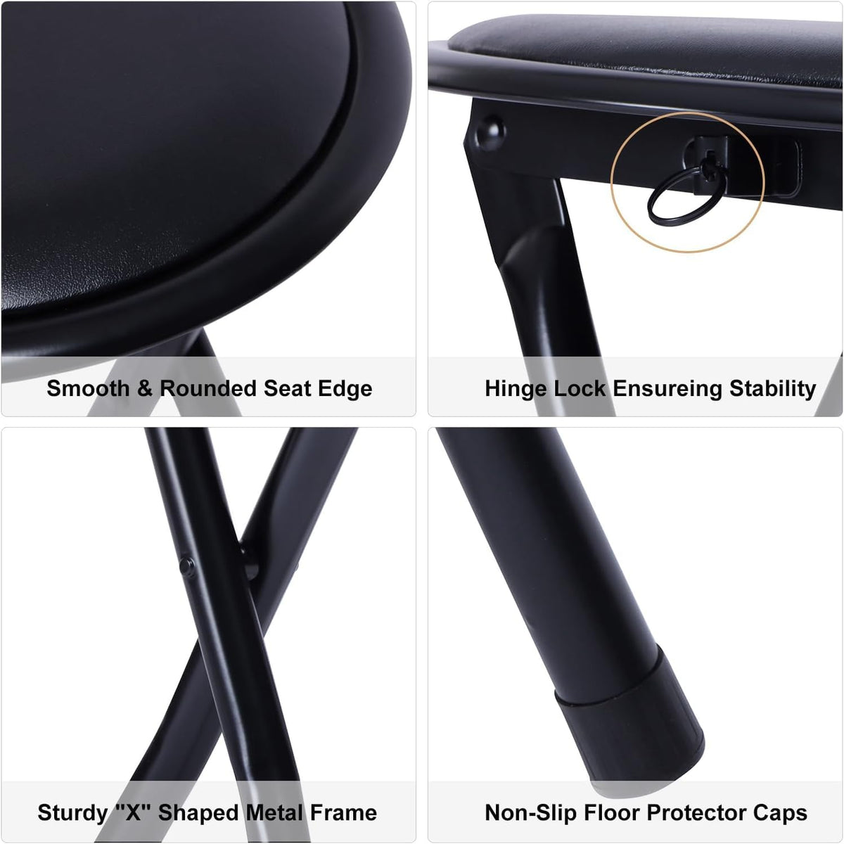 Portable Folding Stools Set of 8, 18-Inch Padded Black R496