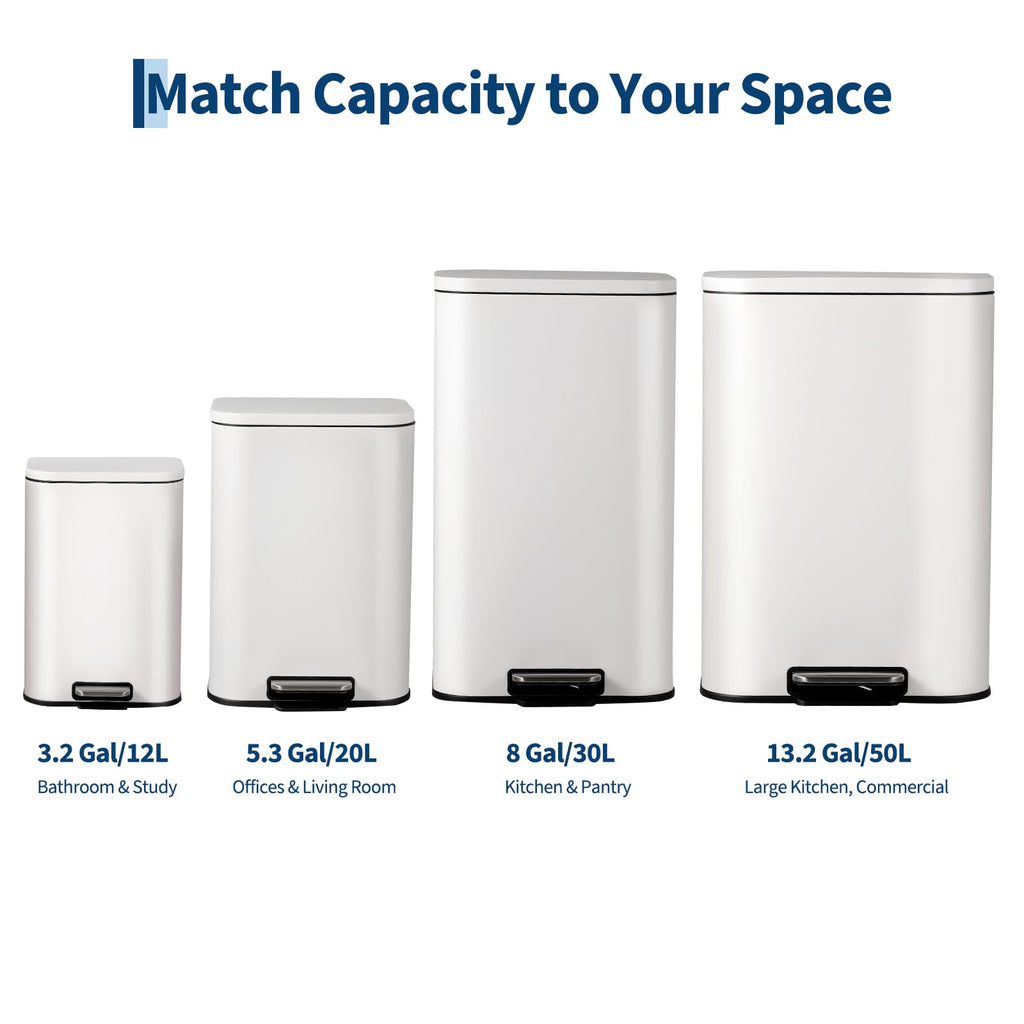 13.2 Gallon White Stainless Steel Step Trash Can Y84999