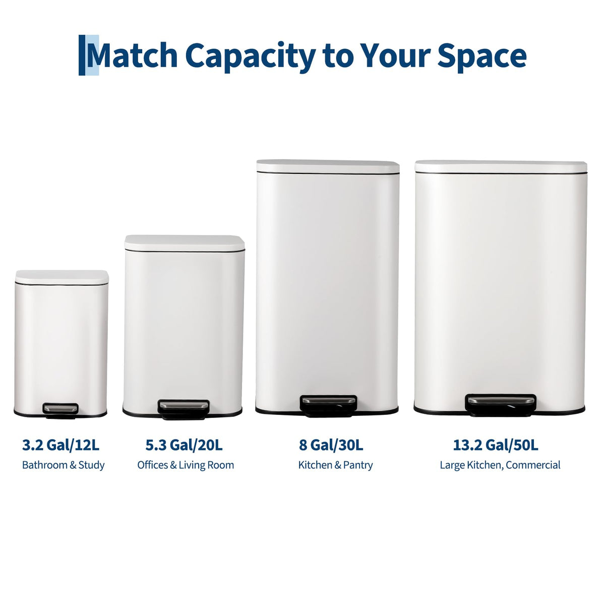 13.2 Gallon White Stainless Steel Step Trash Can Y84999