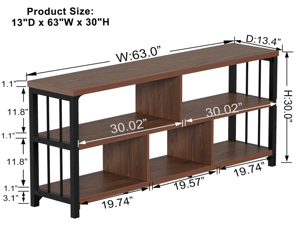 63” Long Low Open Wood Bookshelf L4862