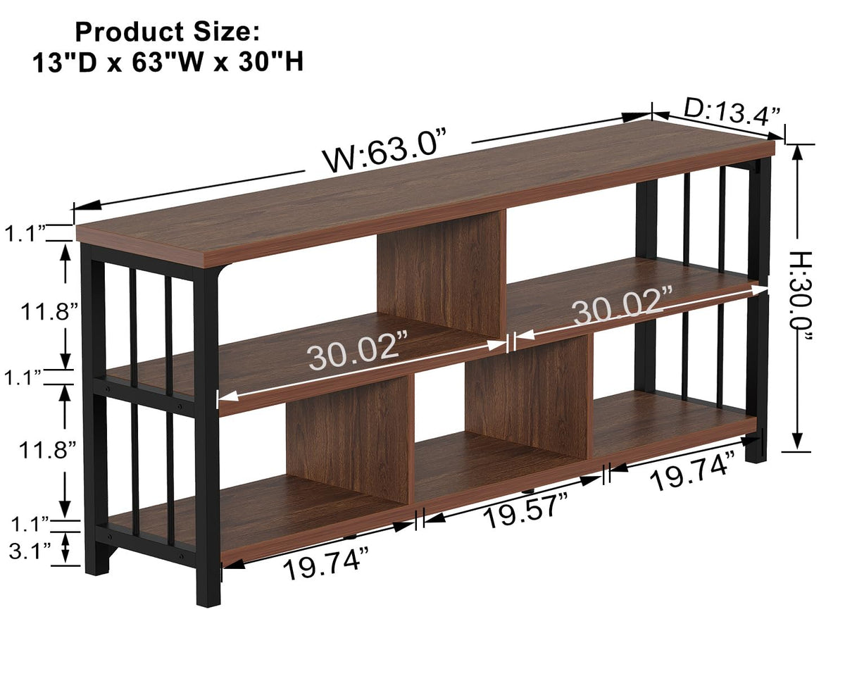 63” Long Low Open Wood Bookshelf L4862