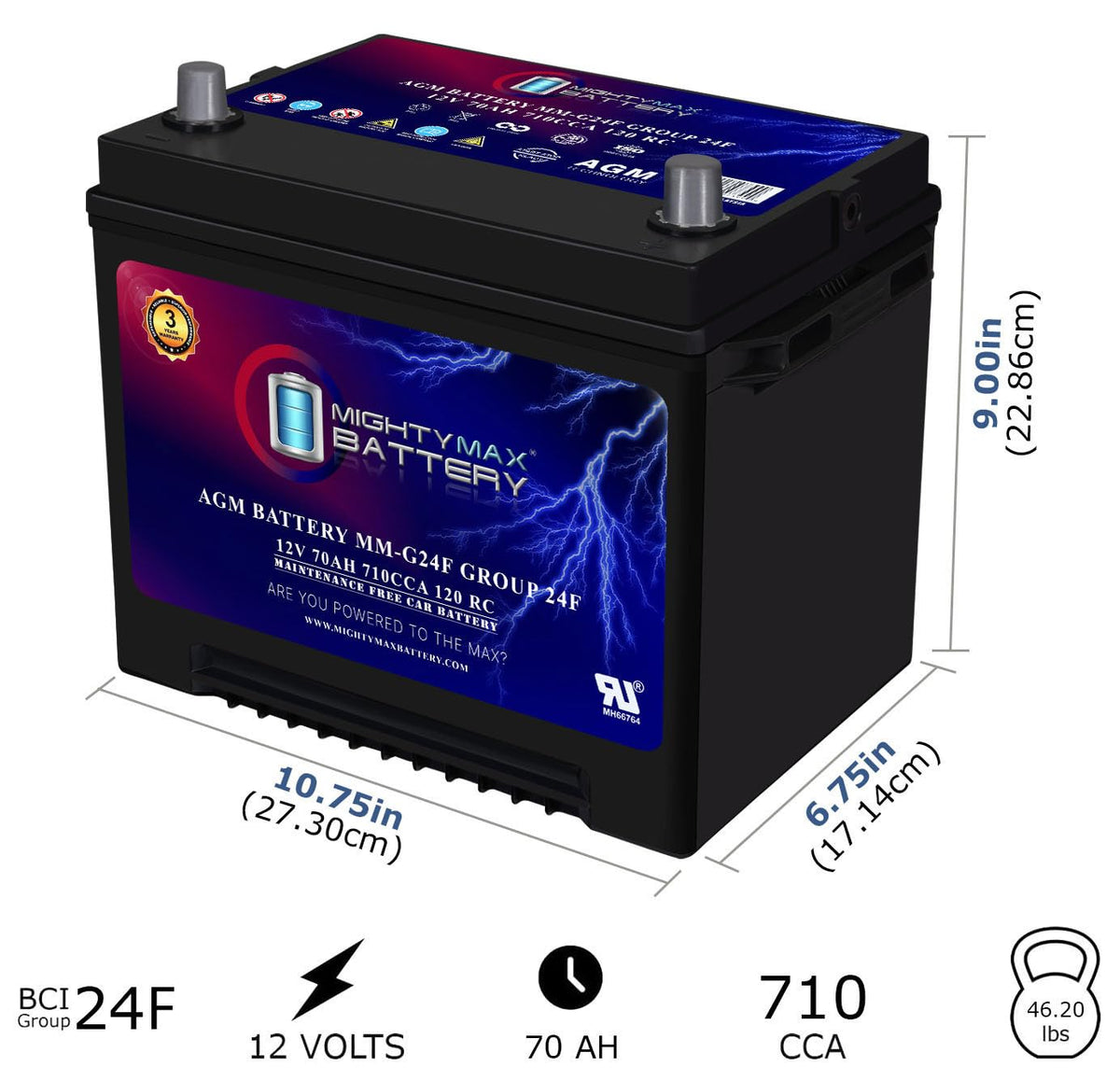 12V 70Ah AGM Replacement Battery L278