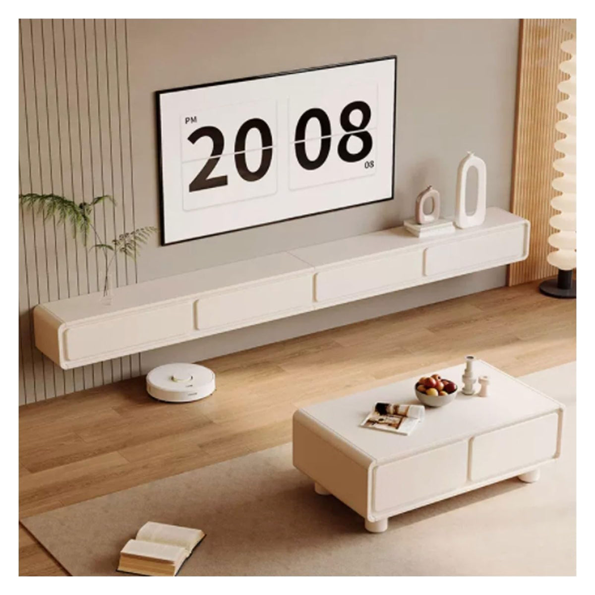 Cream White Floating TV Stand with Drawers V20008