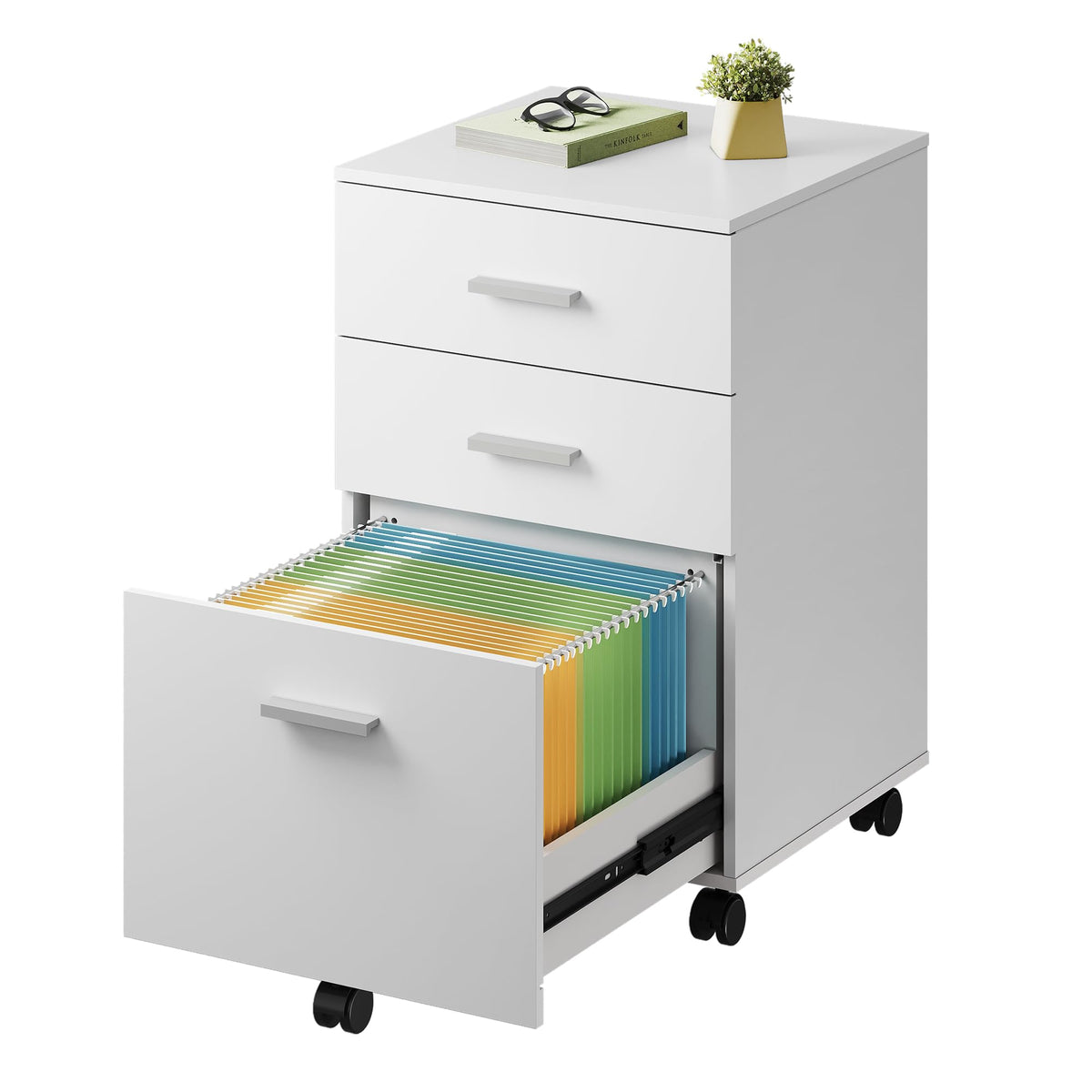 3 Drawer White Wood File Cabinet L6571
