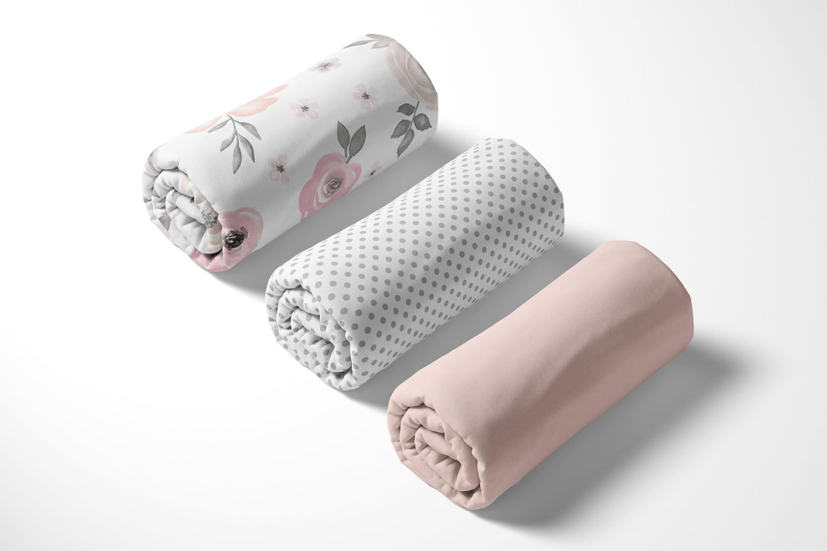3-Piece Baby Crib Sheets Set Pink Floral Fitted Standard Size Y53547