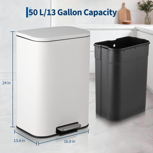 13.2 Gallon White Stainless Steel Step Trash Can Y84999
