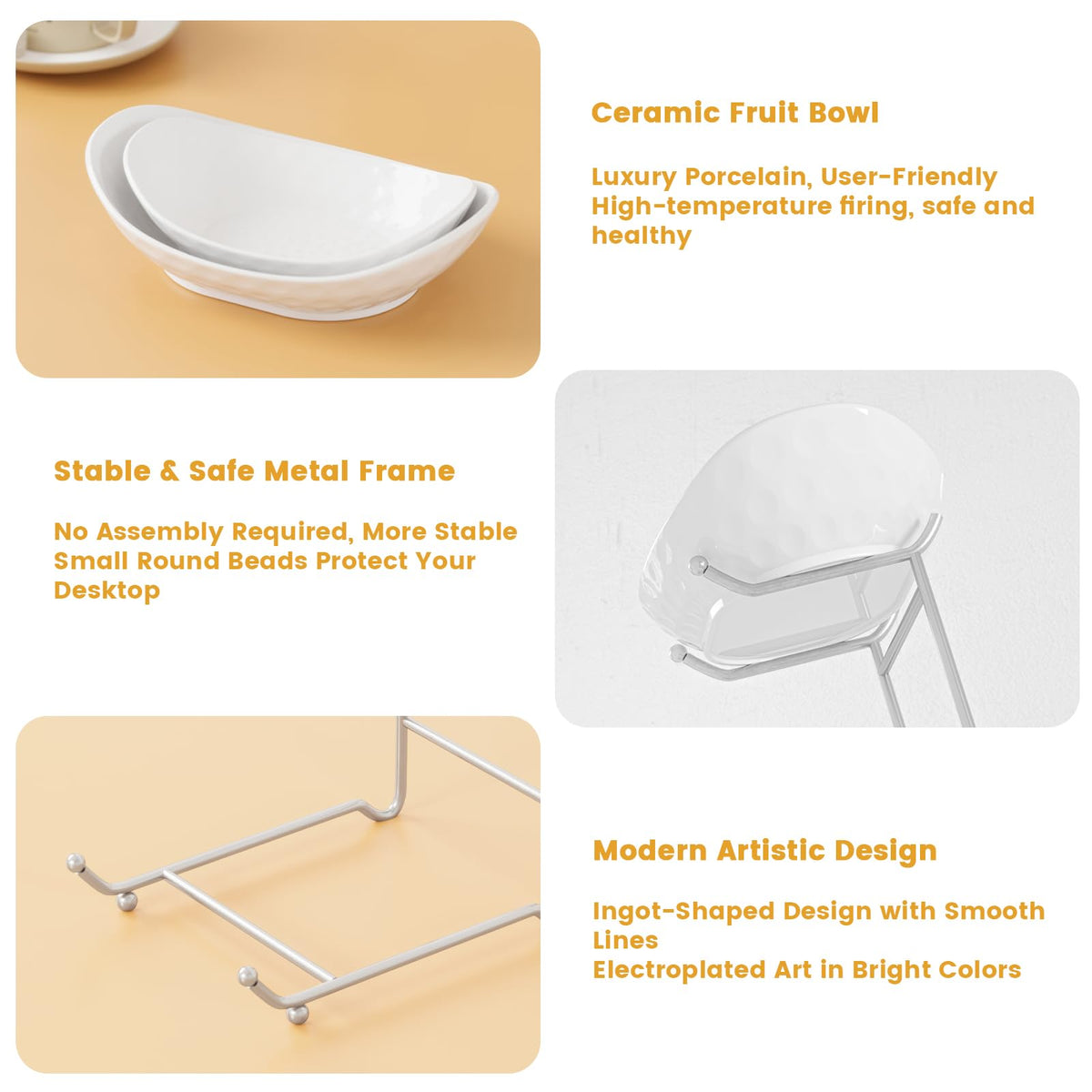 3 Tier Ceramic Fruit Bowl with Metal Rack Z552554