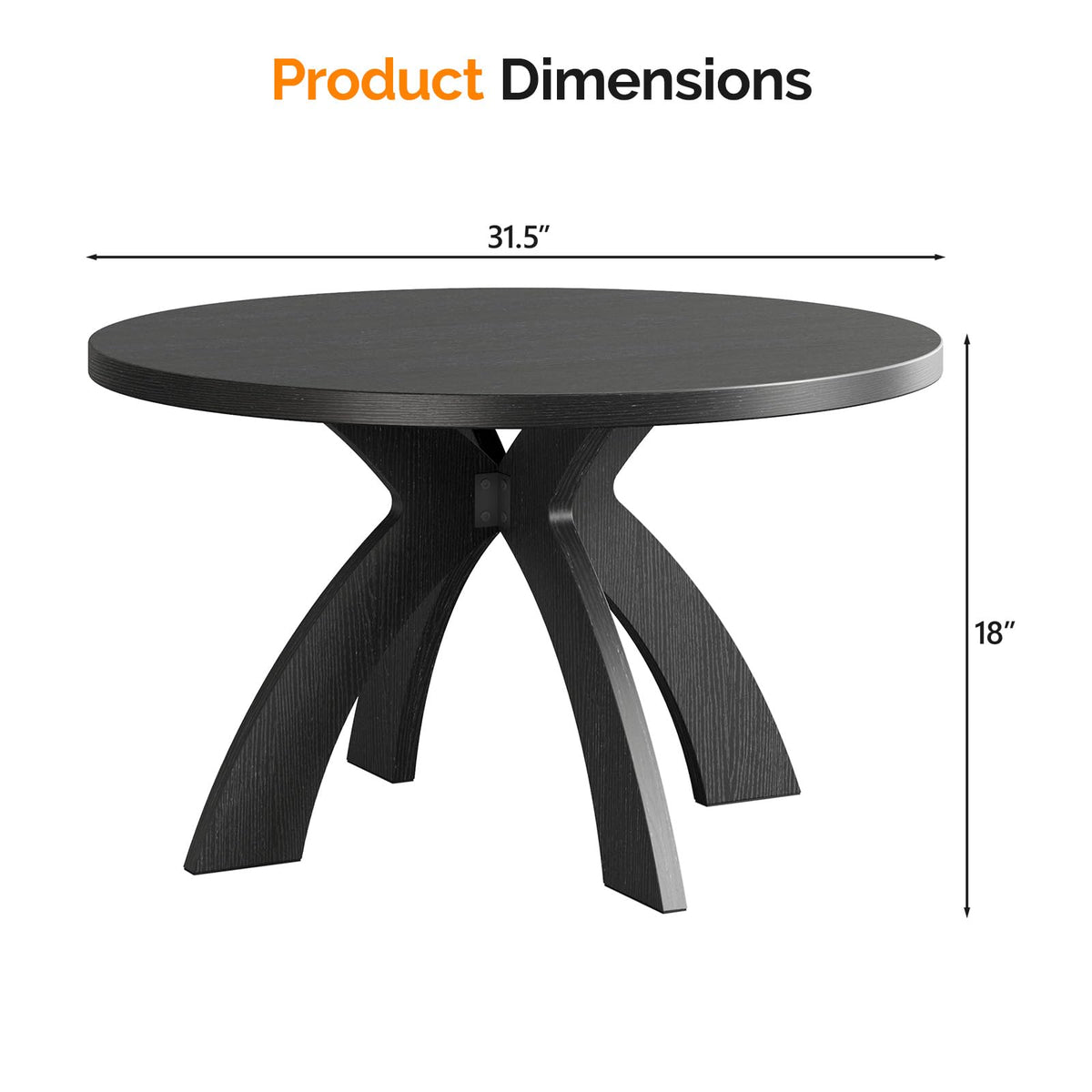 31.5" Round Wood Coffee Table with Cross Legs, Black T9468