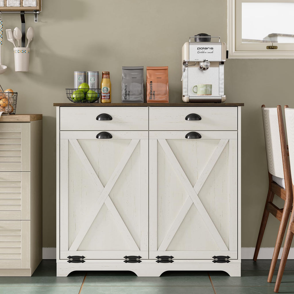 Antique White Double Tilt Out Trash Can Cabinet B2772
