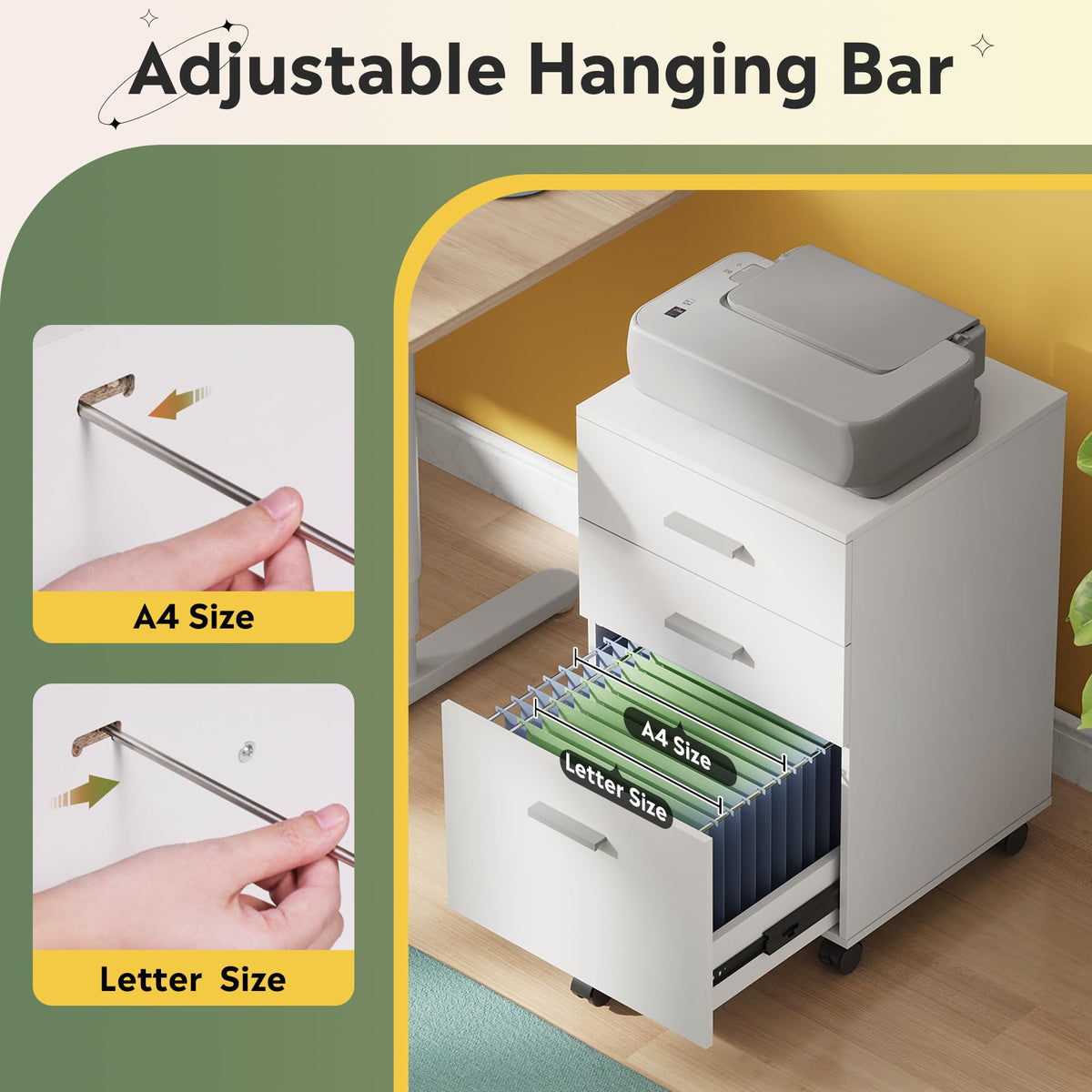 3 Drawer White Wood File Cabinet L6571