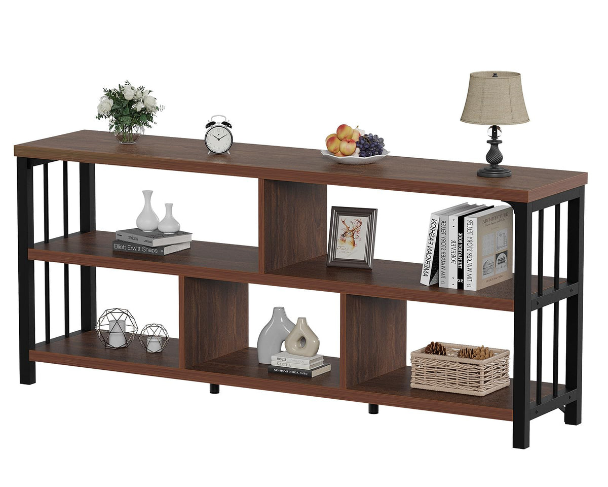63” Long Low Open Wood Bookshelf L4862