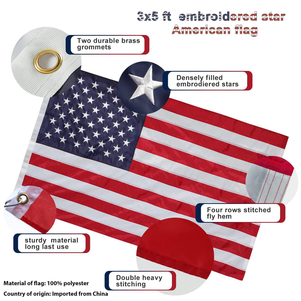 5ft Heavy Duty Tangle Free Flag Pole Kit with 3x5 Embroidered American Flag W522875