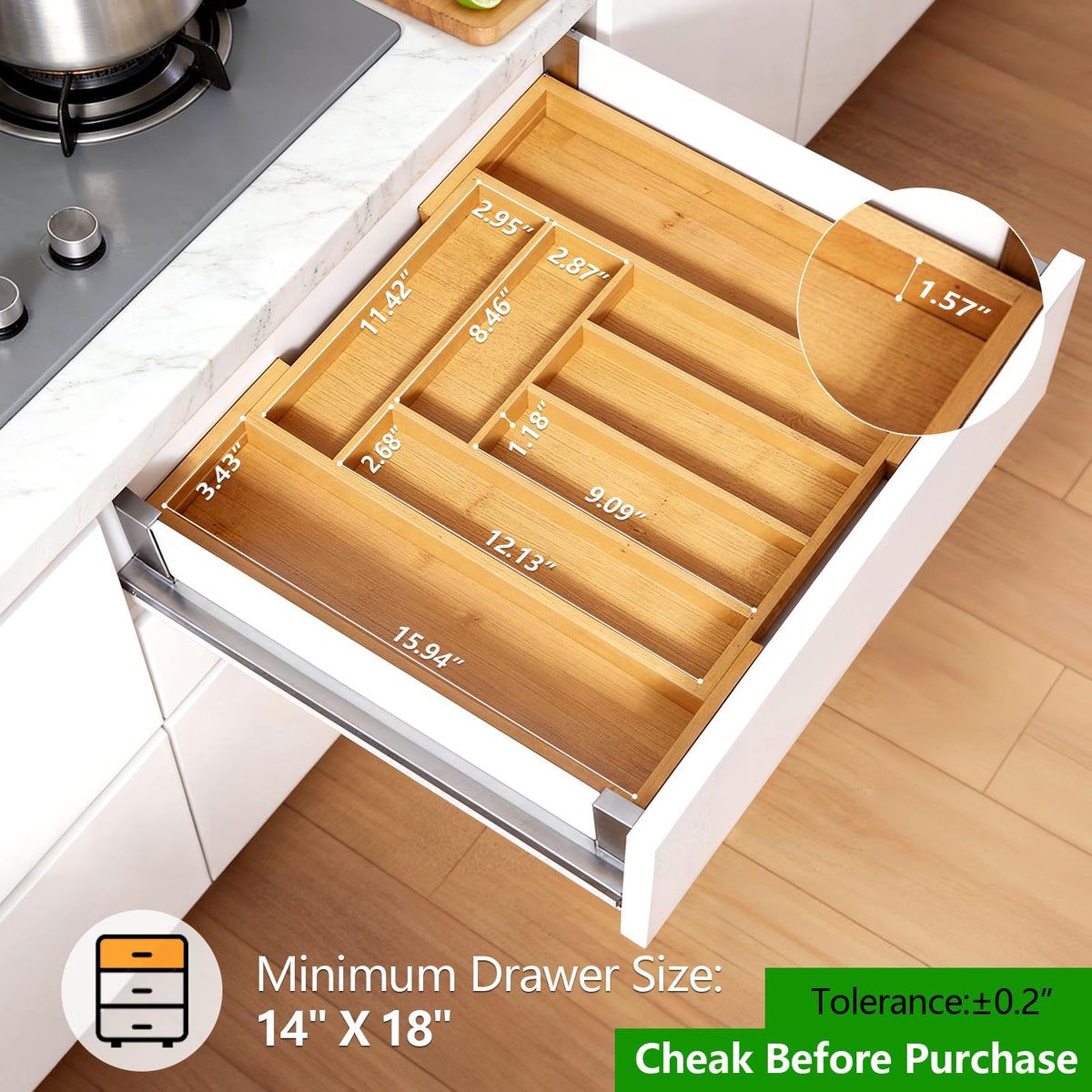 Bamboo Expandable Silverware Drawer Organizer G838438