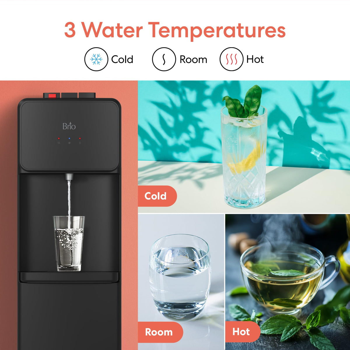 Bottom Load Water Cooler Dispenser, 5 Gallon, Black W3851