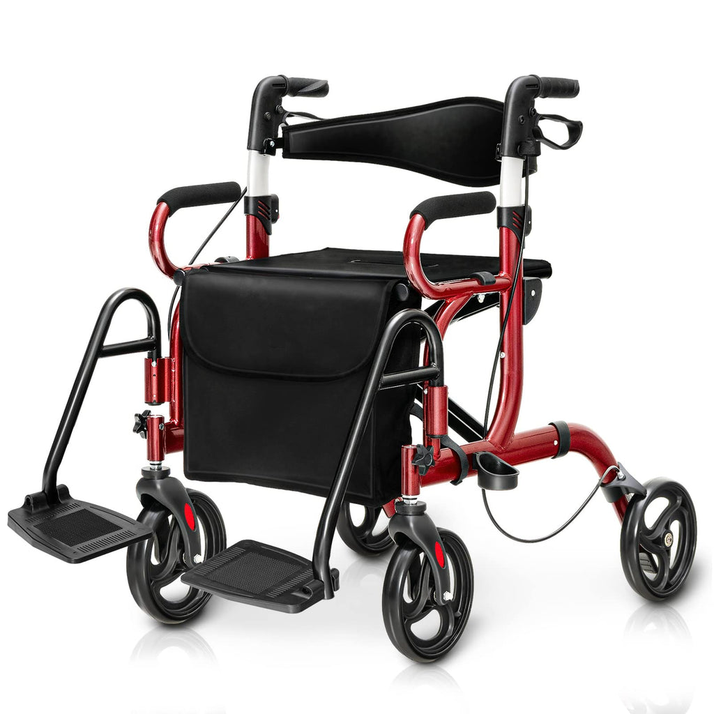 2 in 1 Folding Rollator Walker with Seat and 8" Wheels P448