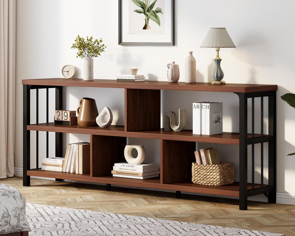 63” Long Low Open Wood Bookshelf L4862
