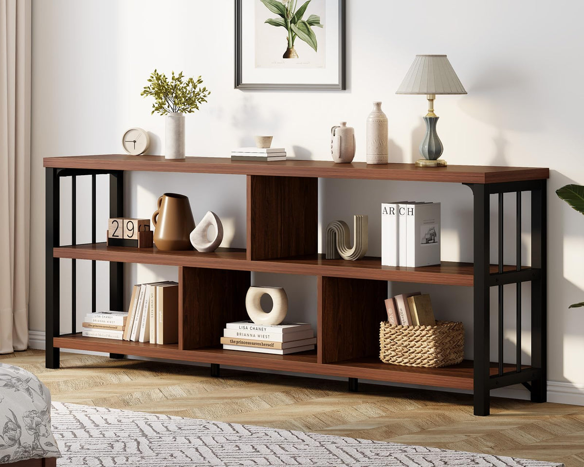 63” Long Low Open Wood Bookshelf L4862