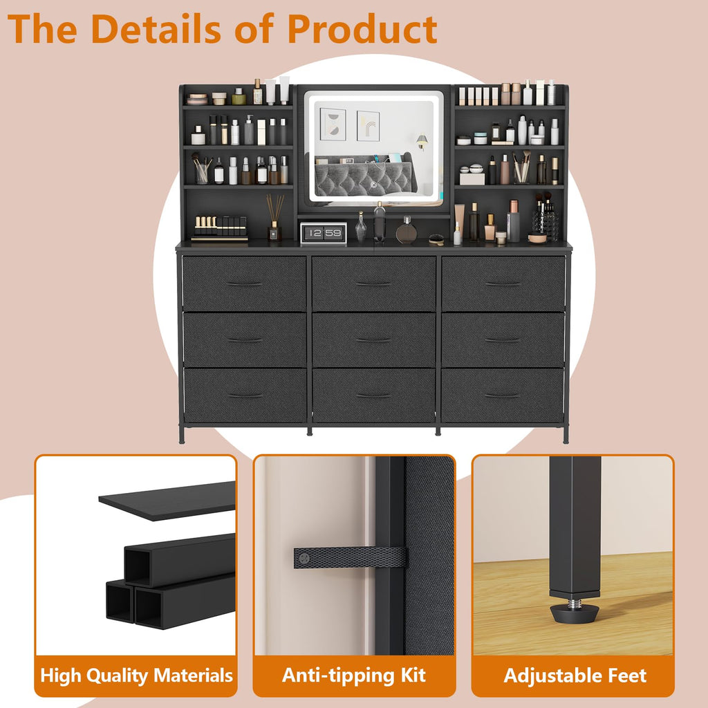 9 Drawer Dresser with LED Mirror K485