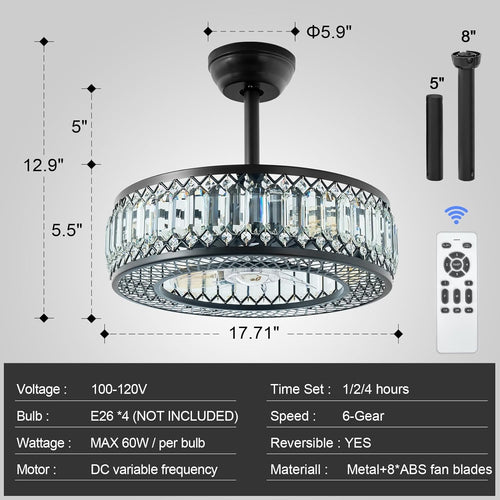 20" Black Crystal Ceiling Fan with Lights O35123