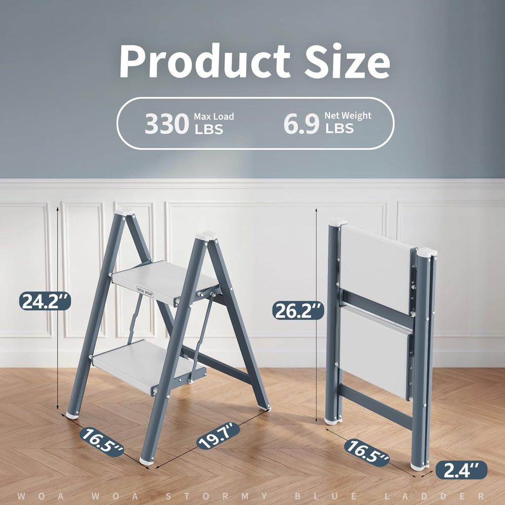 2 Step Ladder, 300lbs Load, 17'' Top Step, Stormy Blue P6728