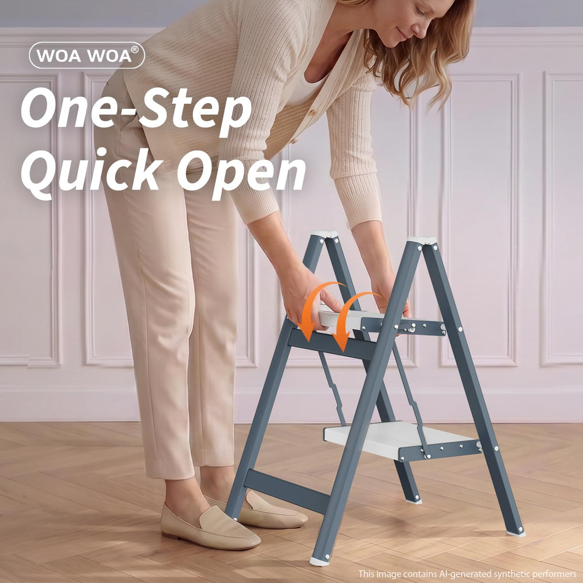 2 Step Ladder, 300lbs Load, 17'' Top Step, Stormy Blue P6728