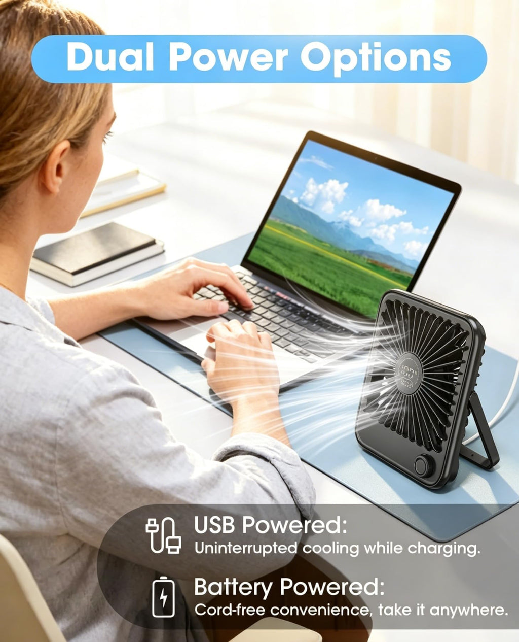 2 Pack Small Rechargeable Quiet Portable Desk Fan W475907