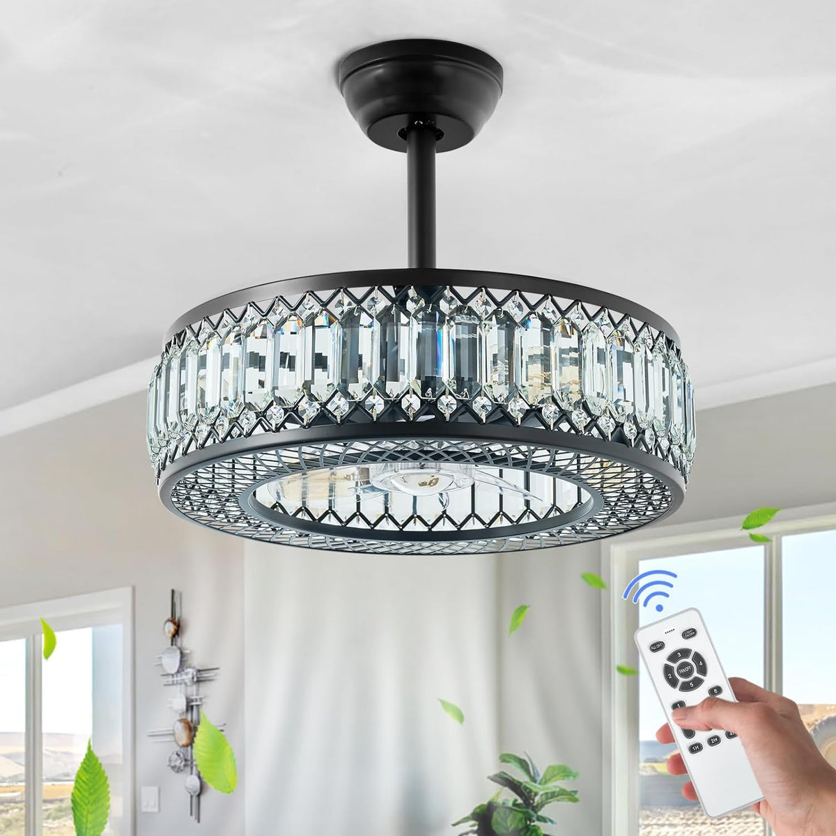 20" Black Crystal Ceiling Fan with Lights O35123