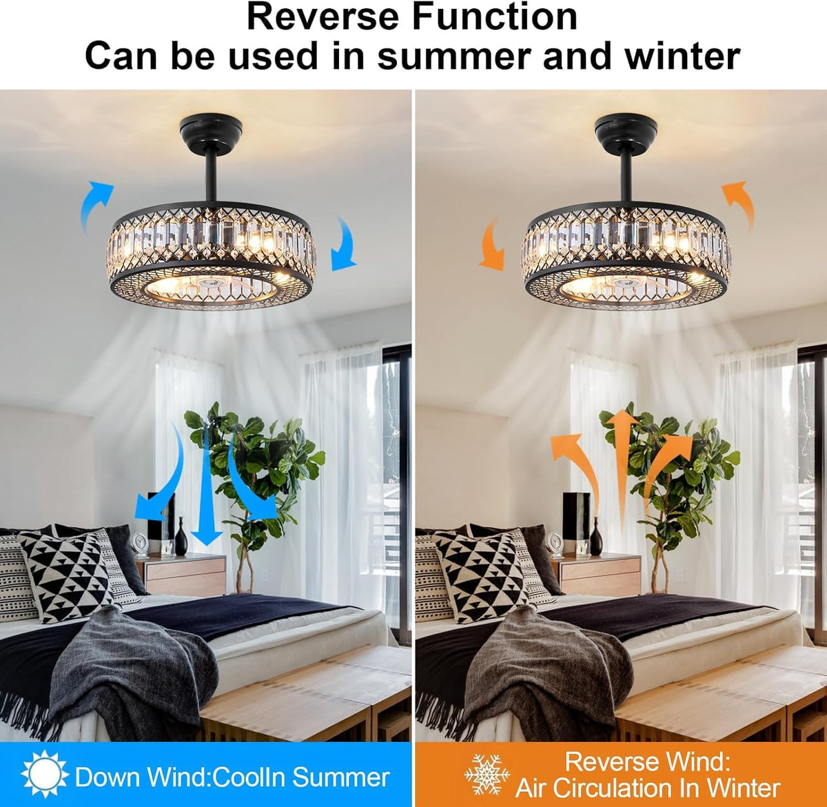 20" Black Crystal Ceiling Fan with Lights O35123