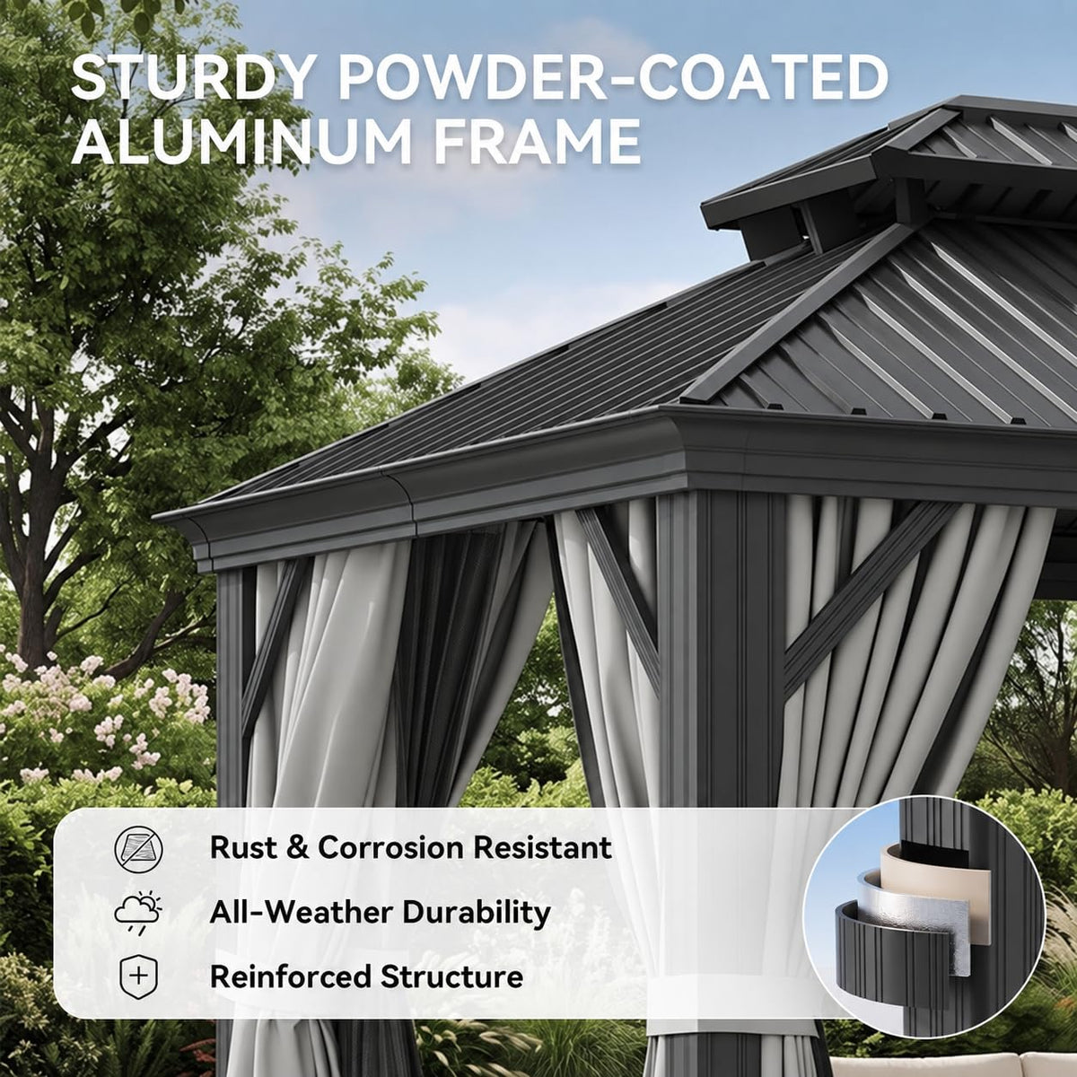 10x14 FT Hardtop Gazebo with Galvanized Steel Double Roof and Aluminum Frame Z656964