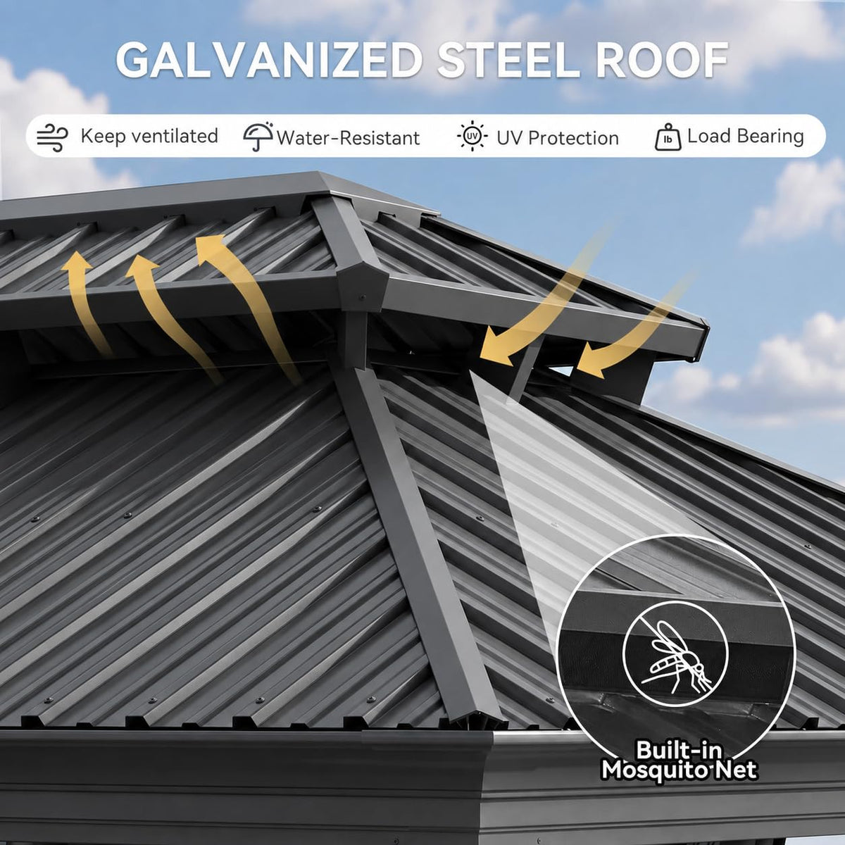 10x14 FT Hardtop Gazebo with Galvanized Steel Double Roof and Aluminum Frame Z656964