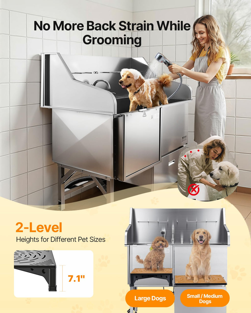 50 Inch 304 Stainless Steel Dog Bath Tub with Ramp B565785