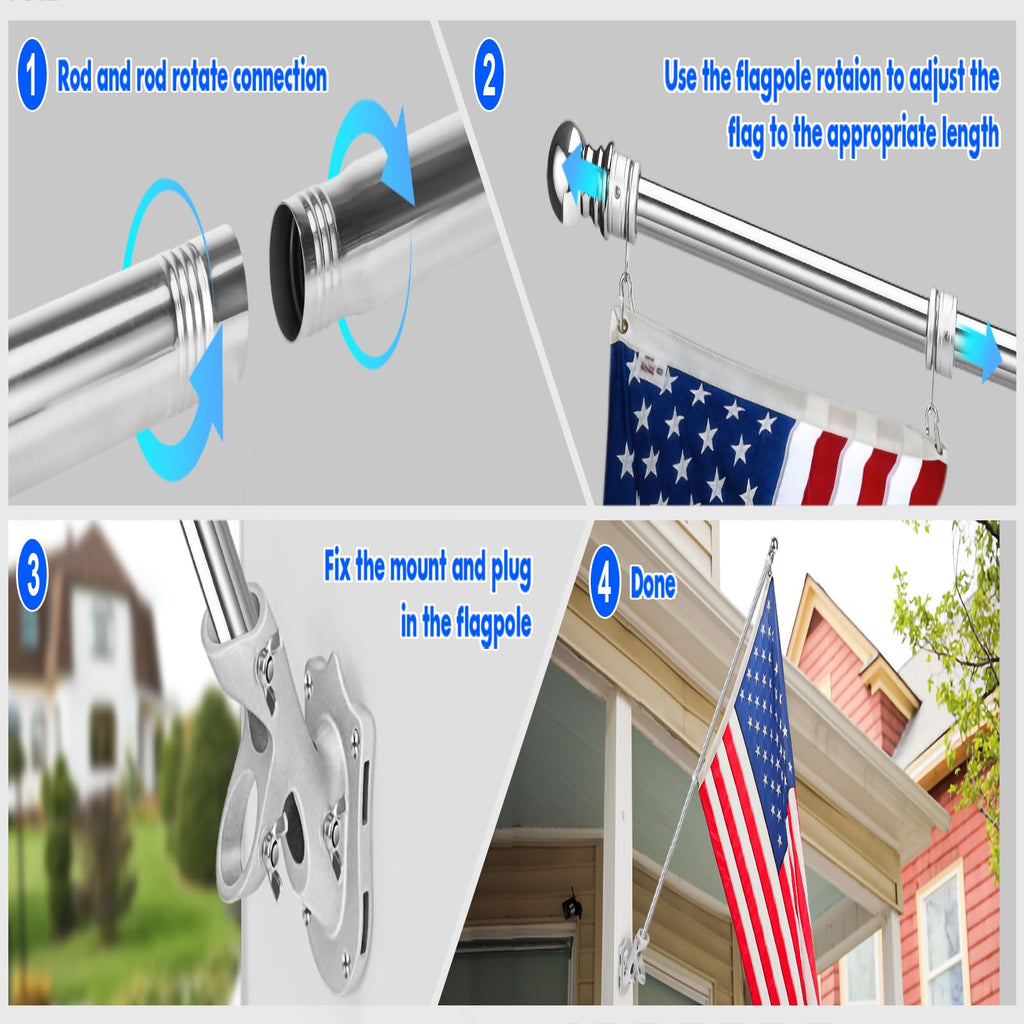 Stainless Steel 6 FT Flag Pole Kit T7453